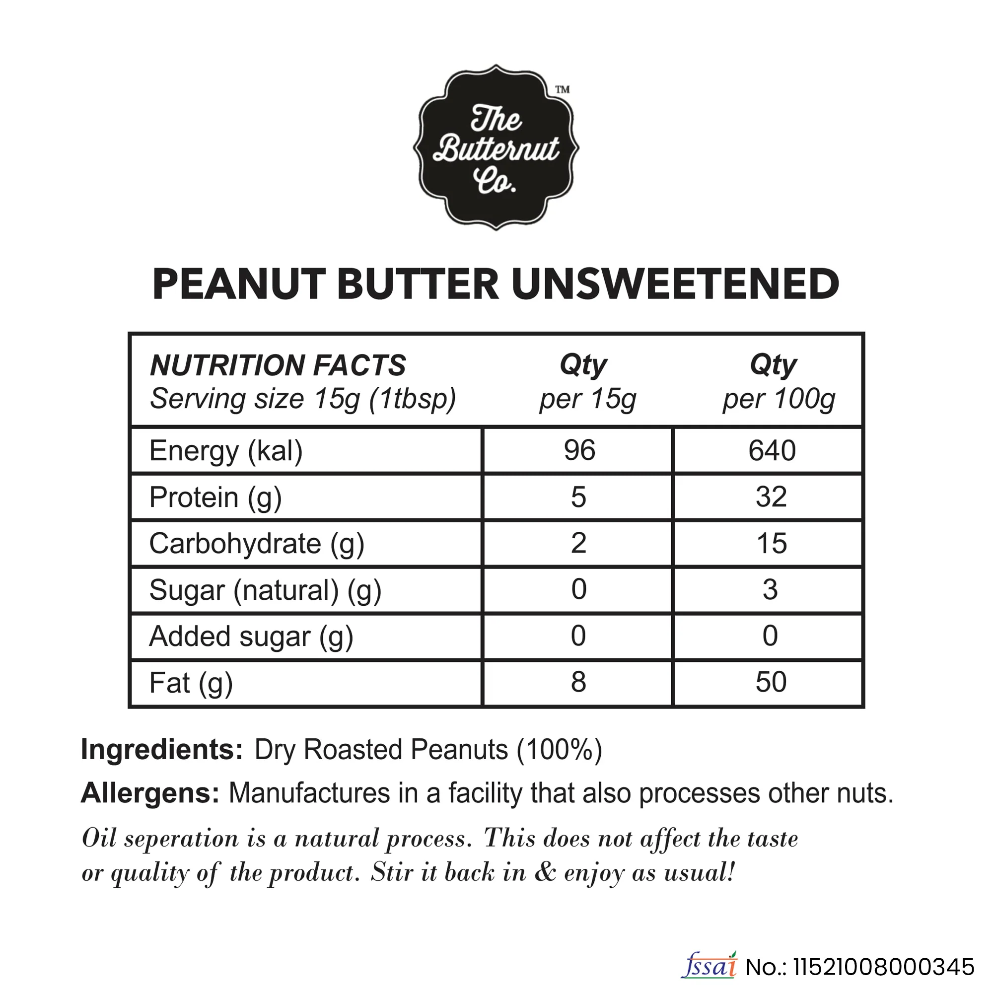 Natural Peanut Butter (Creamy) label