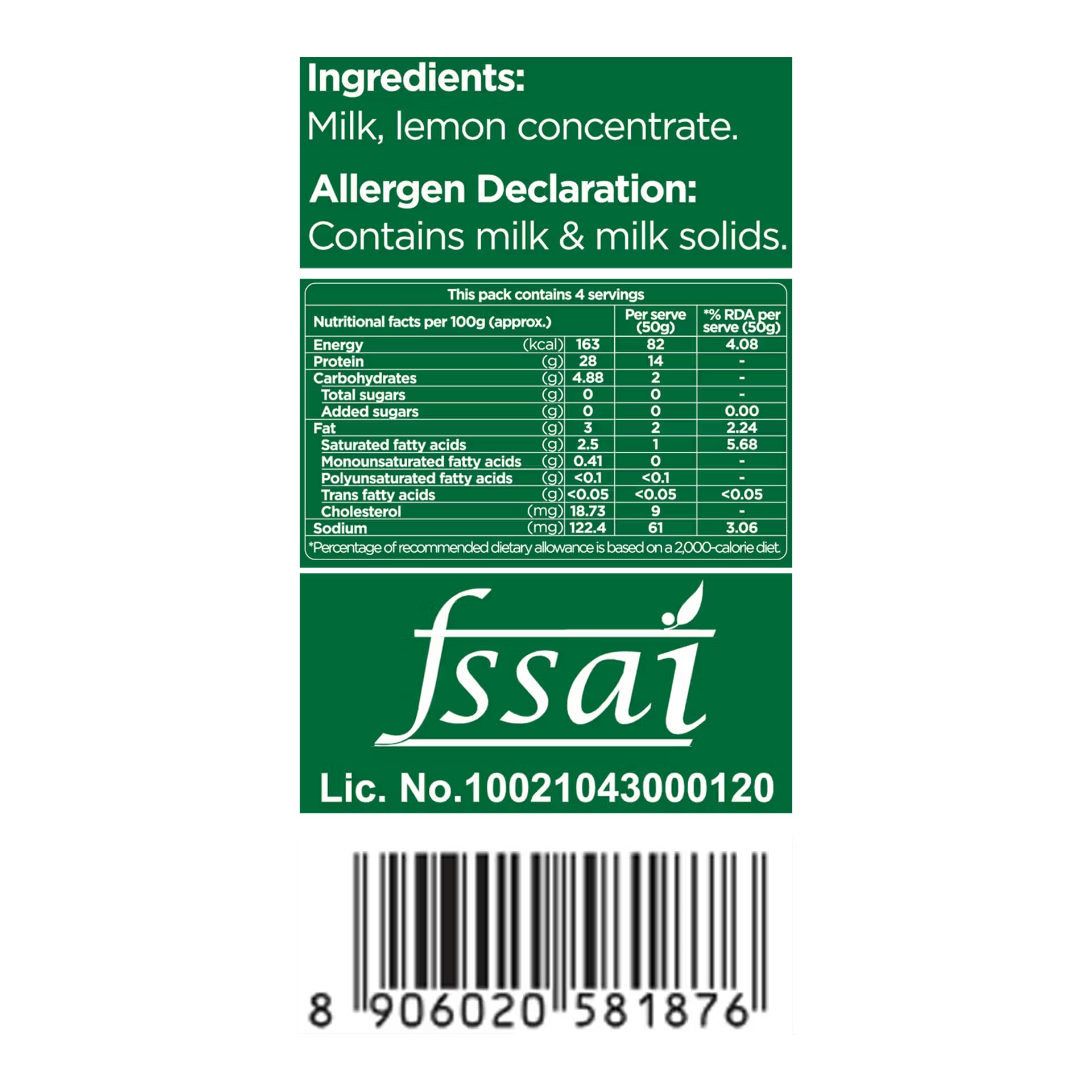 High Protein Paneer label