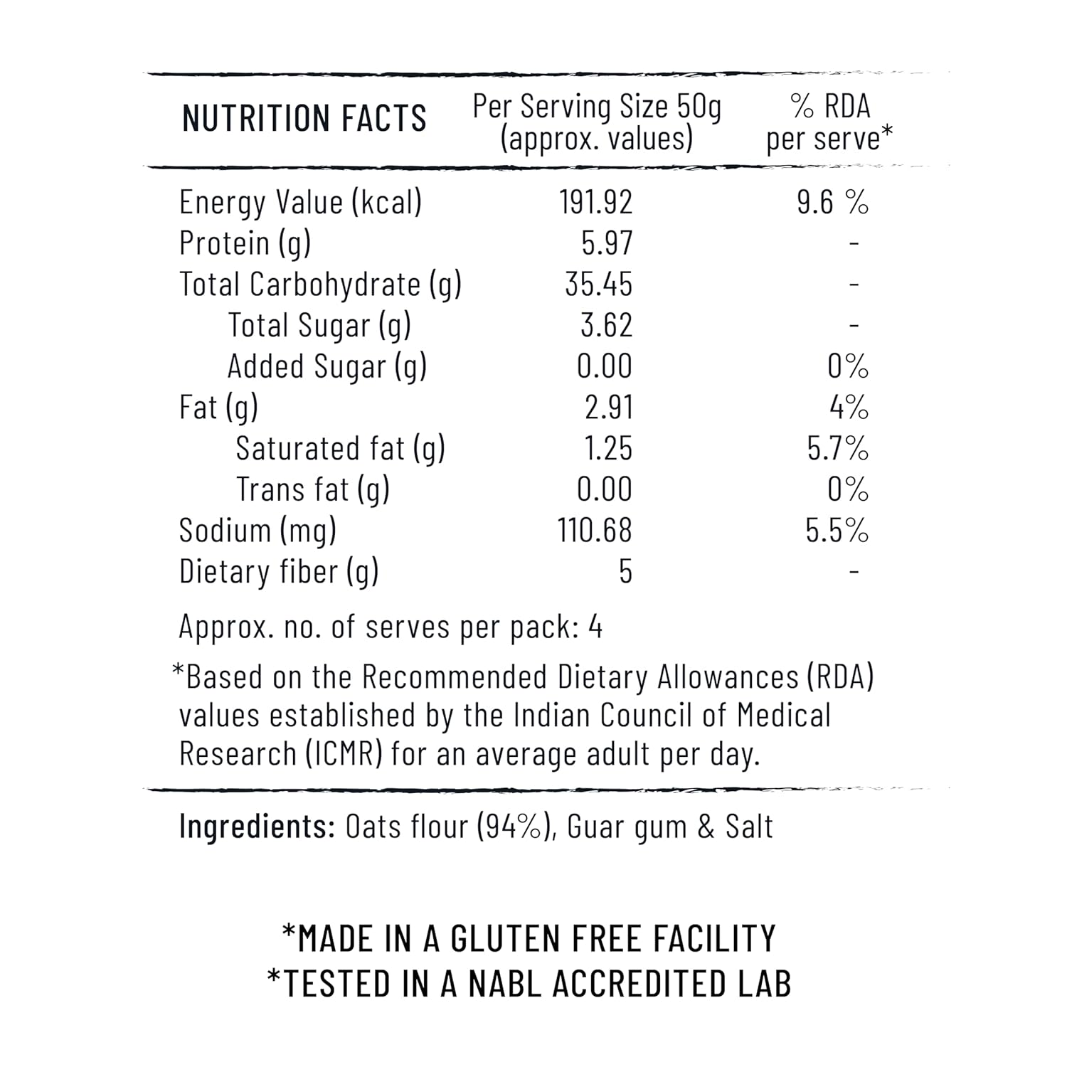 Instant Oats Noodles label