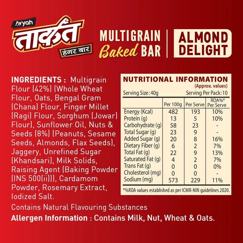 Hunger Bar Almond Delight label
