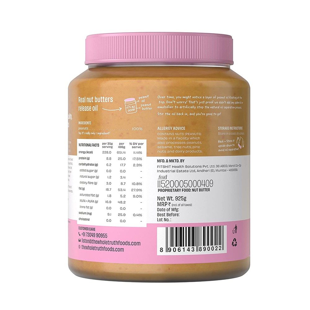 Unsweetened Peanut Butter (Crunchy) label